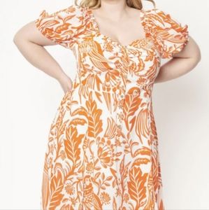 NWT Unique Vintage Orange & White Parrot Print Midi Dress